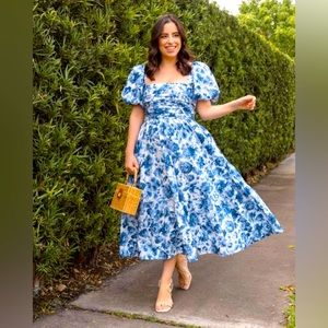 Emerson Poplin Midi Dress | Abercrombie & Fitch | Blue Floral in PETITE L